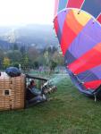 standing the hot air balloon for flying over the alps
