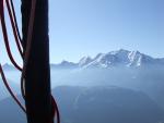 hot air balloon flight in front of Mont Blanc range