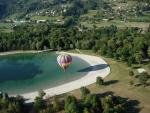 hot air balloon and shadow on the lake